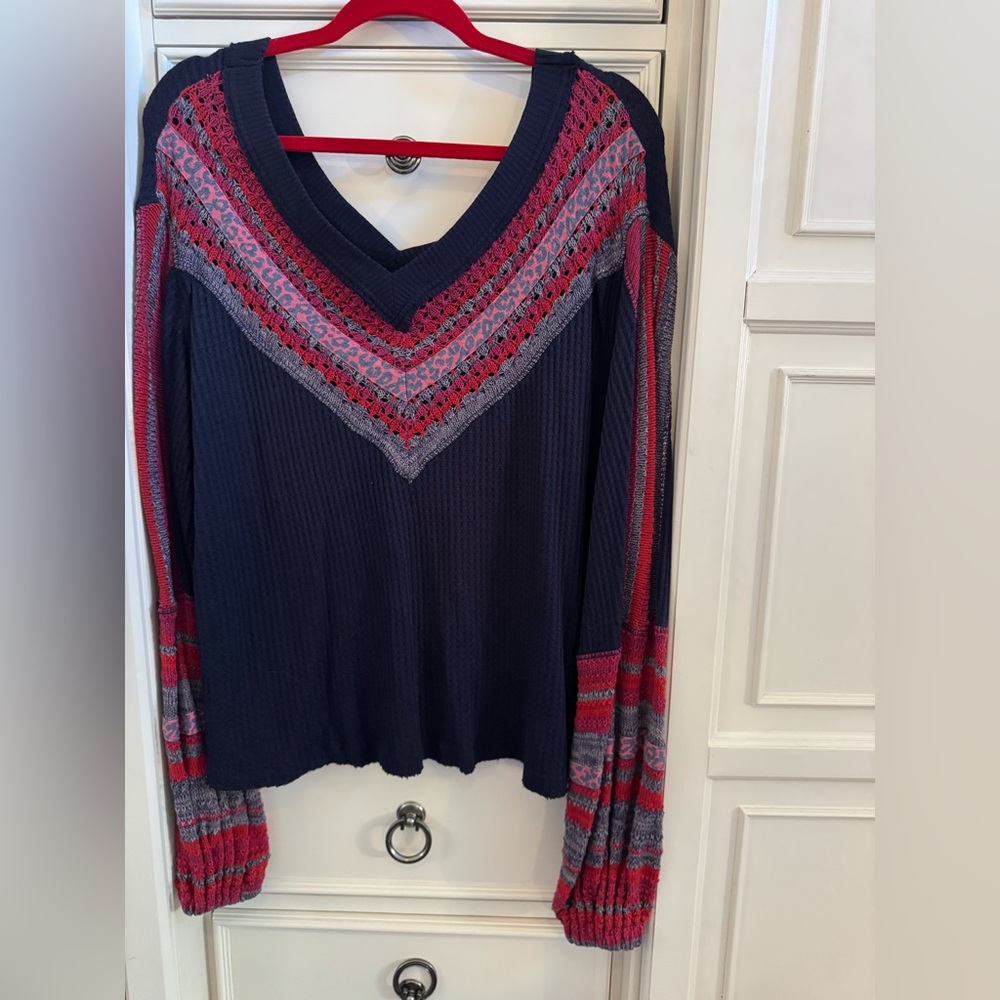 Free People Colorful Knit V-Neck Top